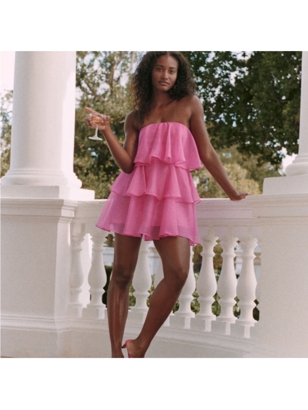 Abercrombie & Fitch Strapless Ruffle Mini Dress in Hot Pink NWT